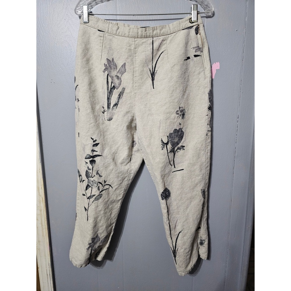 Alexis & Avery Floral‎ Print Linen Blend Cropped Pants Size 12